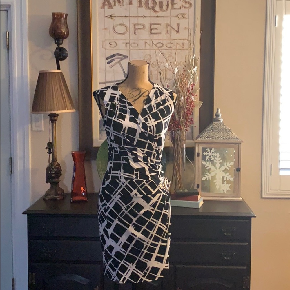 Cache Black and White Sleeveless Dress